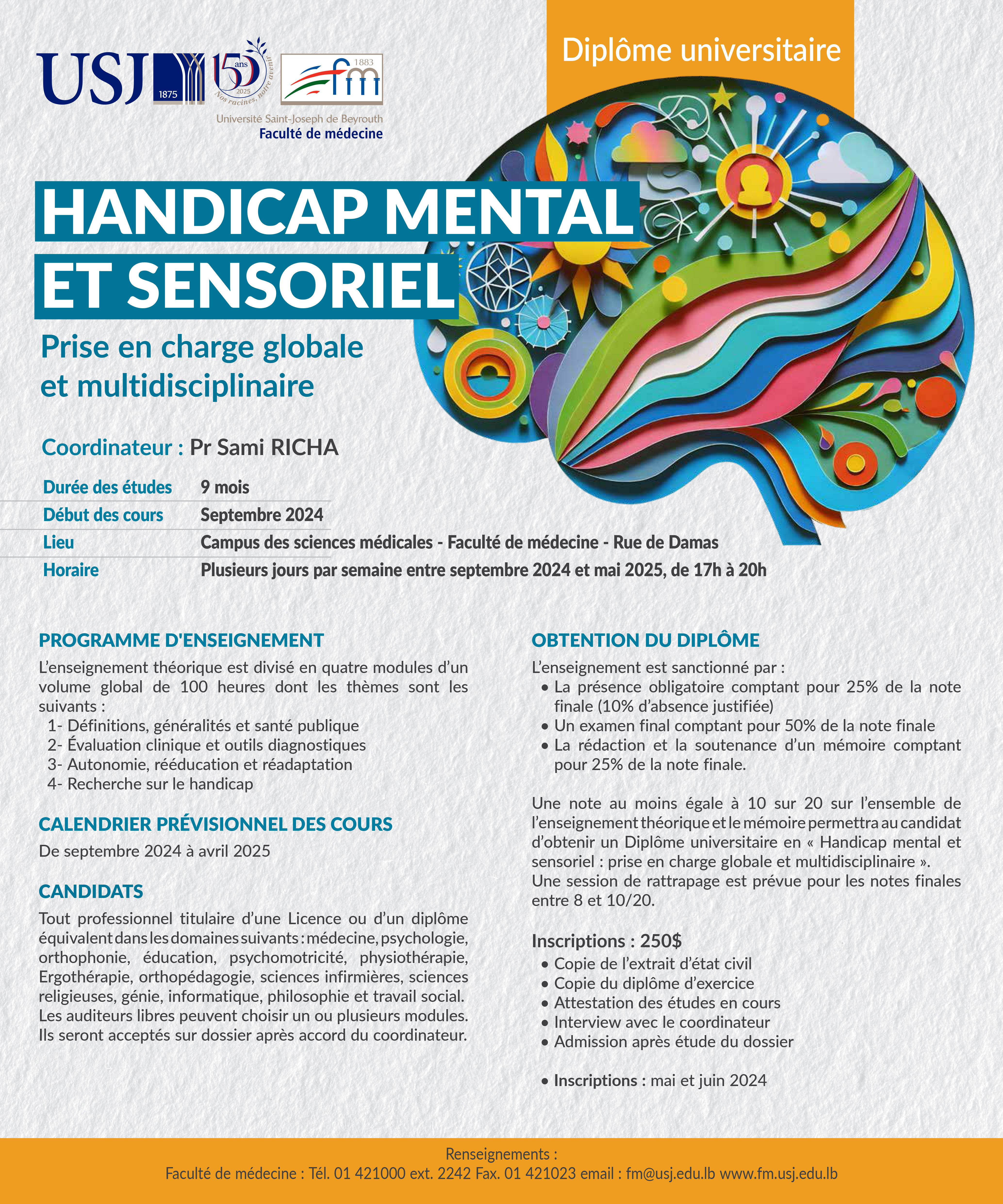 Diplôme universitaire « Handicap mental et sensoriel : prise en charge globale et multidisciplinaire»
