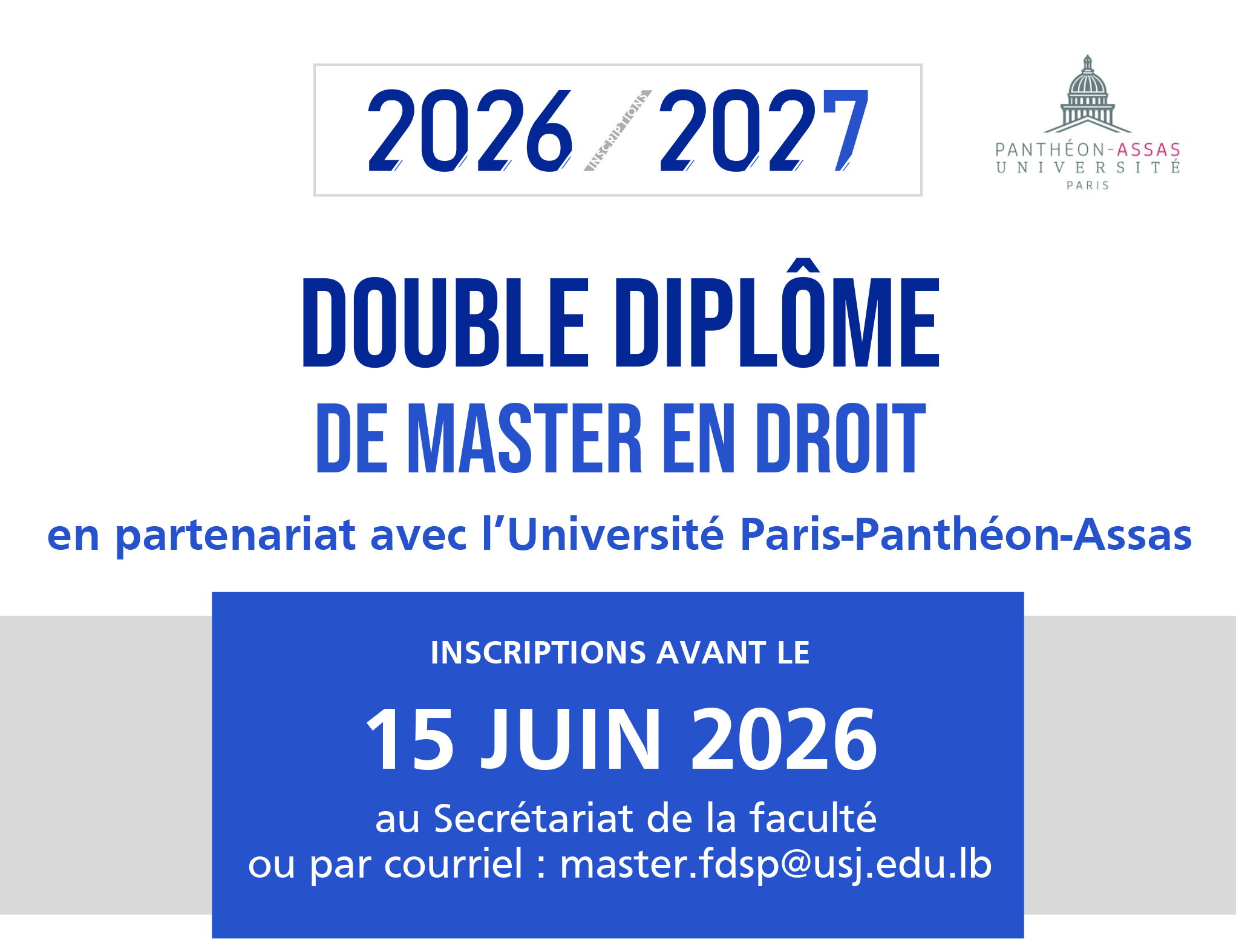 Double Diplôme de Master en droit en partenariat avec l’Université Paris-Panthéon-Assas