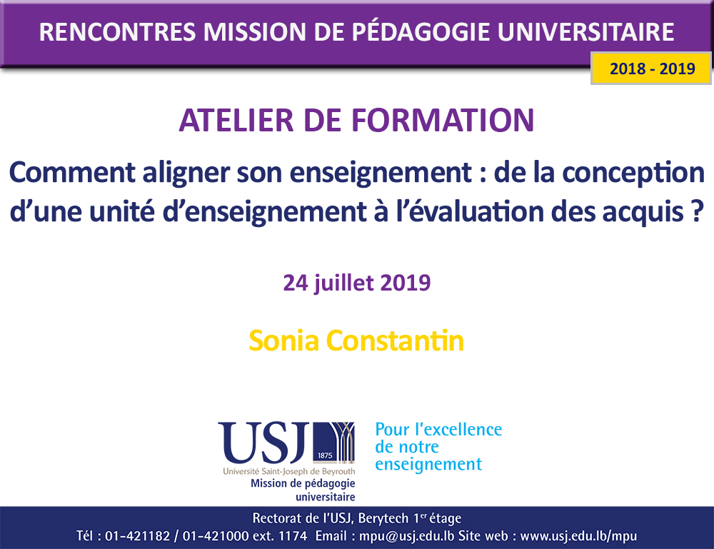 Comment aligner son enseignement : de la conception d’une unité d’enseignement à l’évaluation des acquis ? - Sonia Constantin
