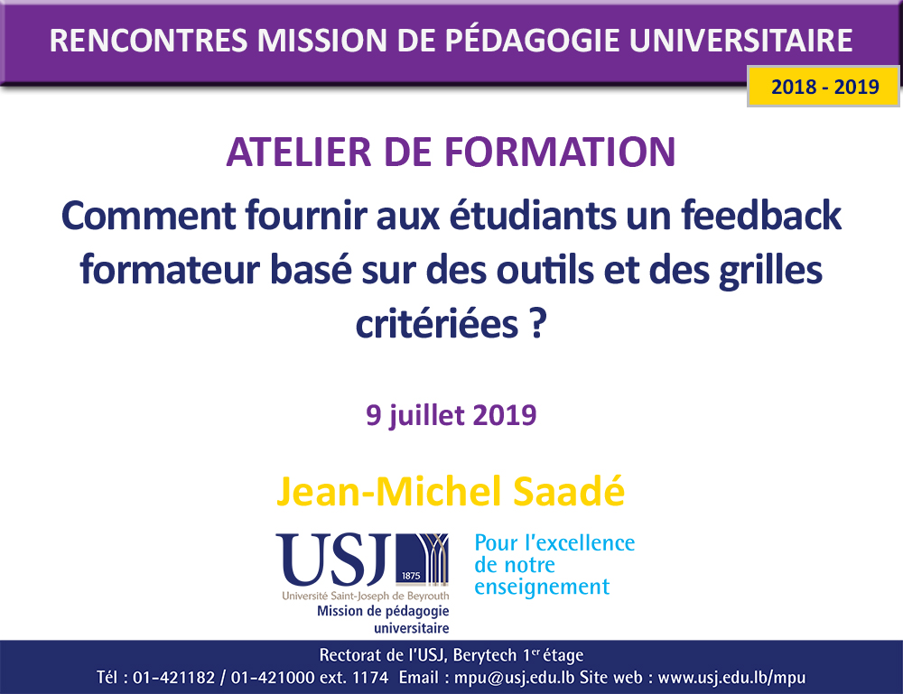Comment fournir aux étudiants un feedback formateur basé sur des outils et des grilles critériées ? - Jean-Michel Saadé