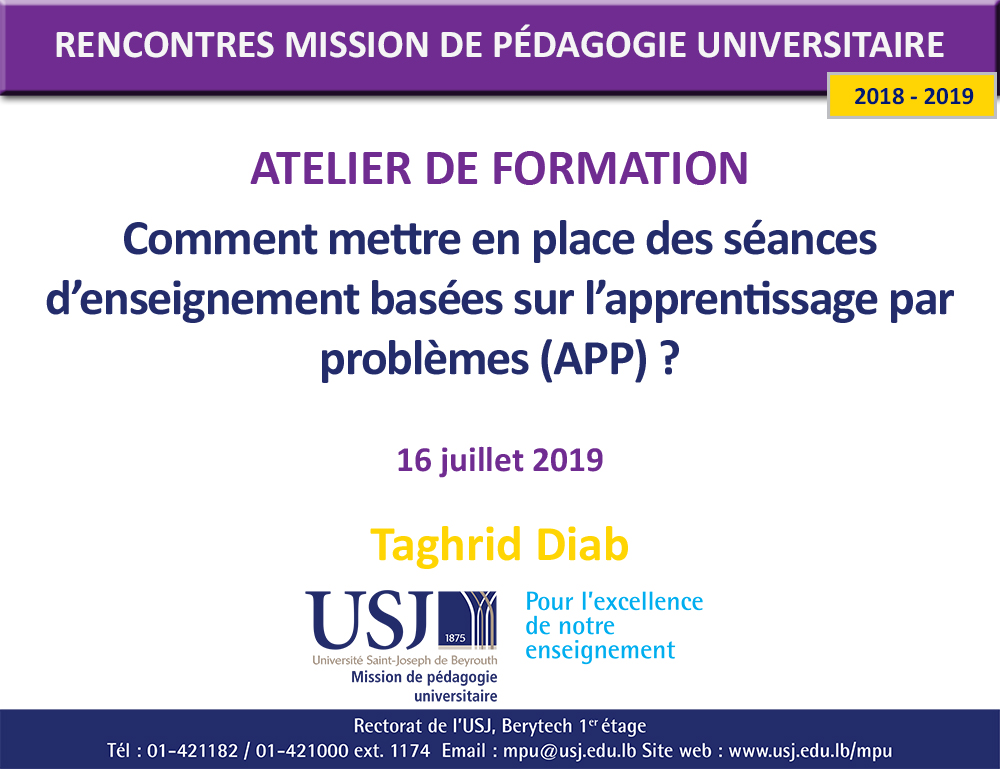 Comment mettre en place des séances d’enseignement basées sur l’apprentissage par problèmes (APP) ? - Taghrid Diab Saad