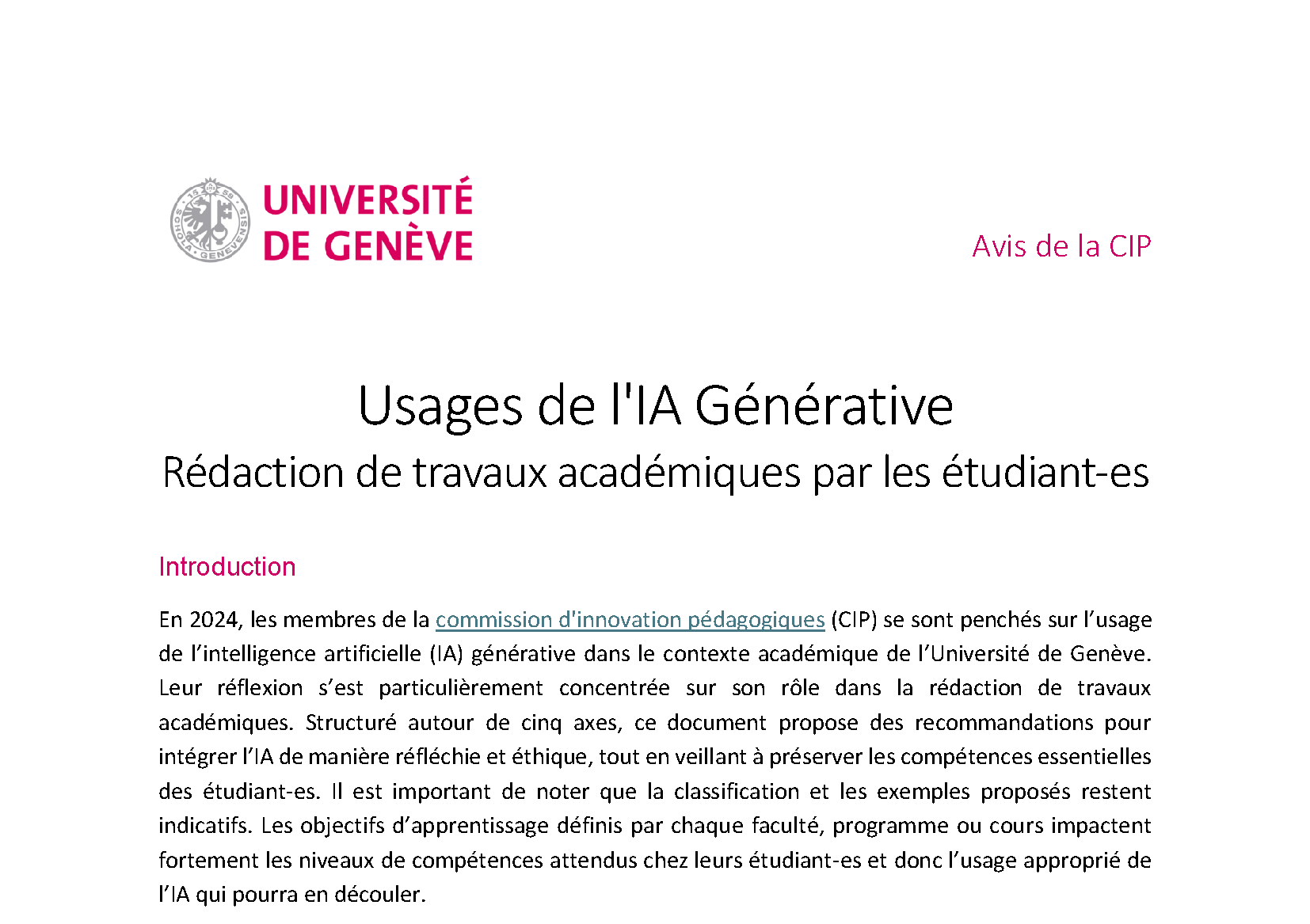 Usages de l'IA Générative Rédaction de travaux académiques par les étudiant-es