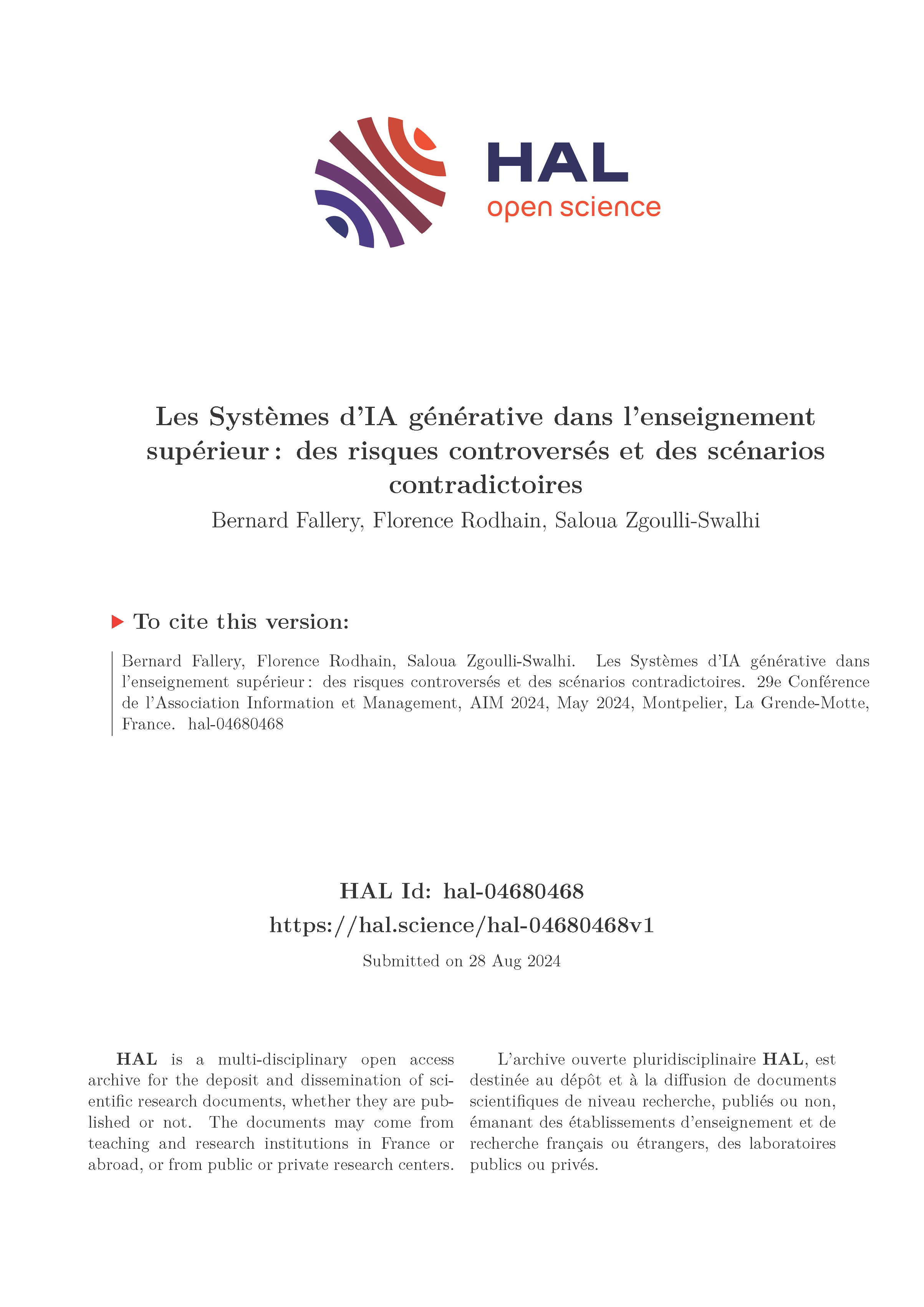 Les Systèmes D’I A Générative Dans L’Enseignement Supérieur : Des Risques Controversés Et Des Scénarios Contradictoires