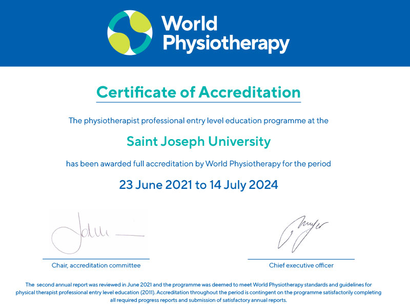 L’Institut de physiothérapie accrédité par l’organisation World Physiotherapy