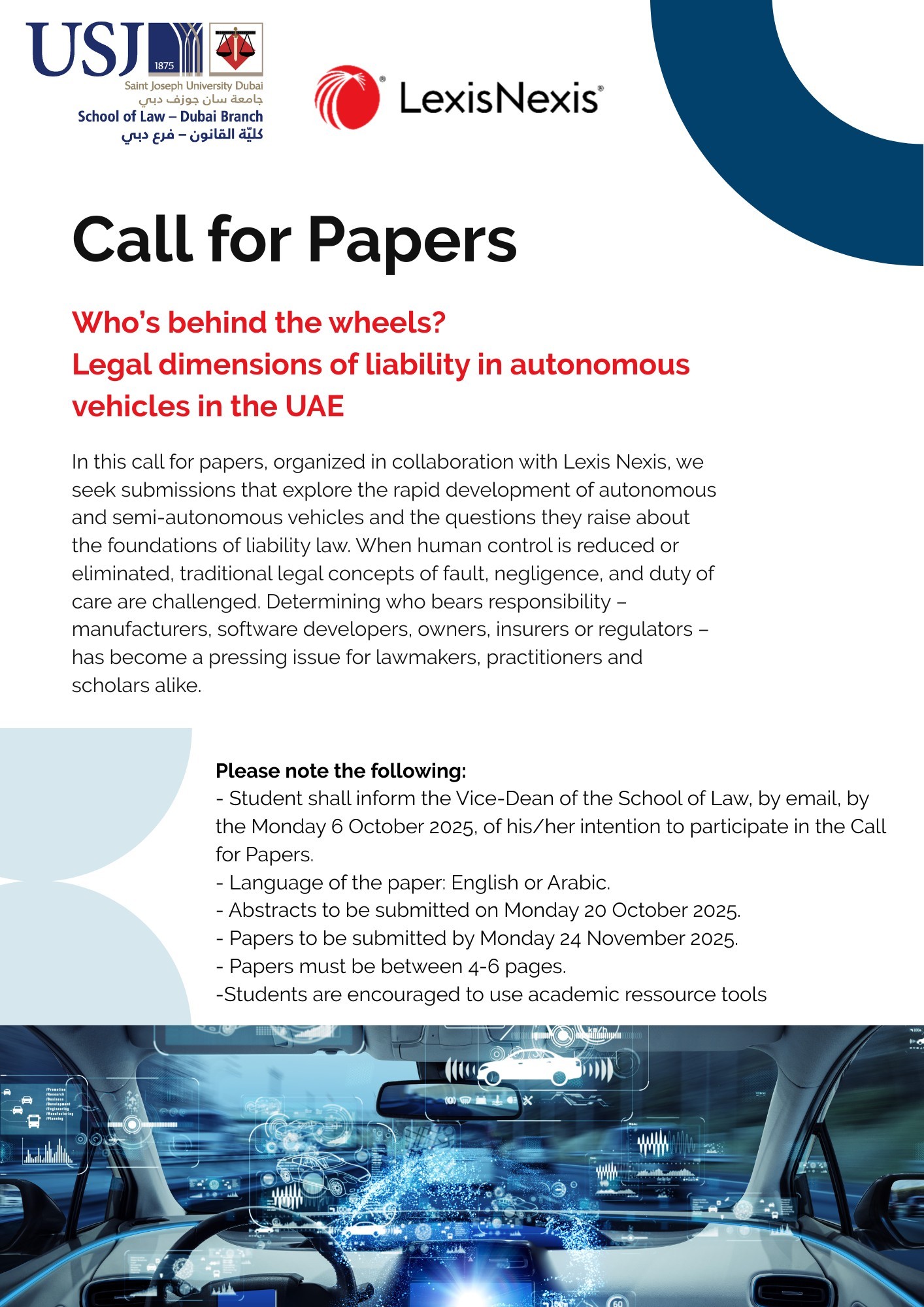Call for Papers: Who’s behind the wheels? Legal dimensions of liability in autonomous vehicles in the UAE