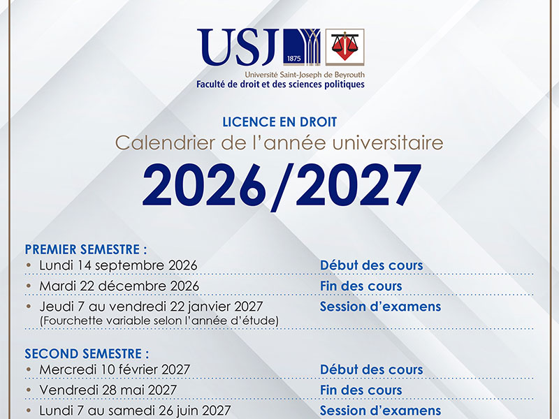 Calendrier de la Faculté de droit 2026/2027
