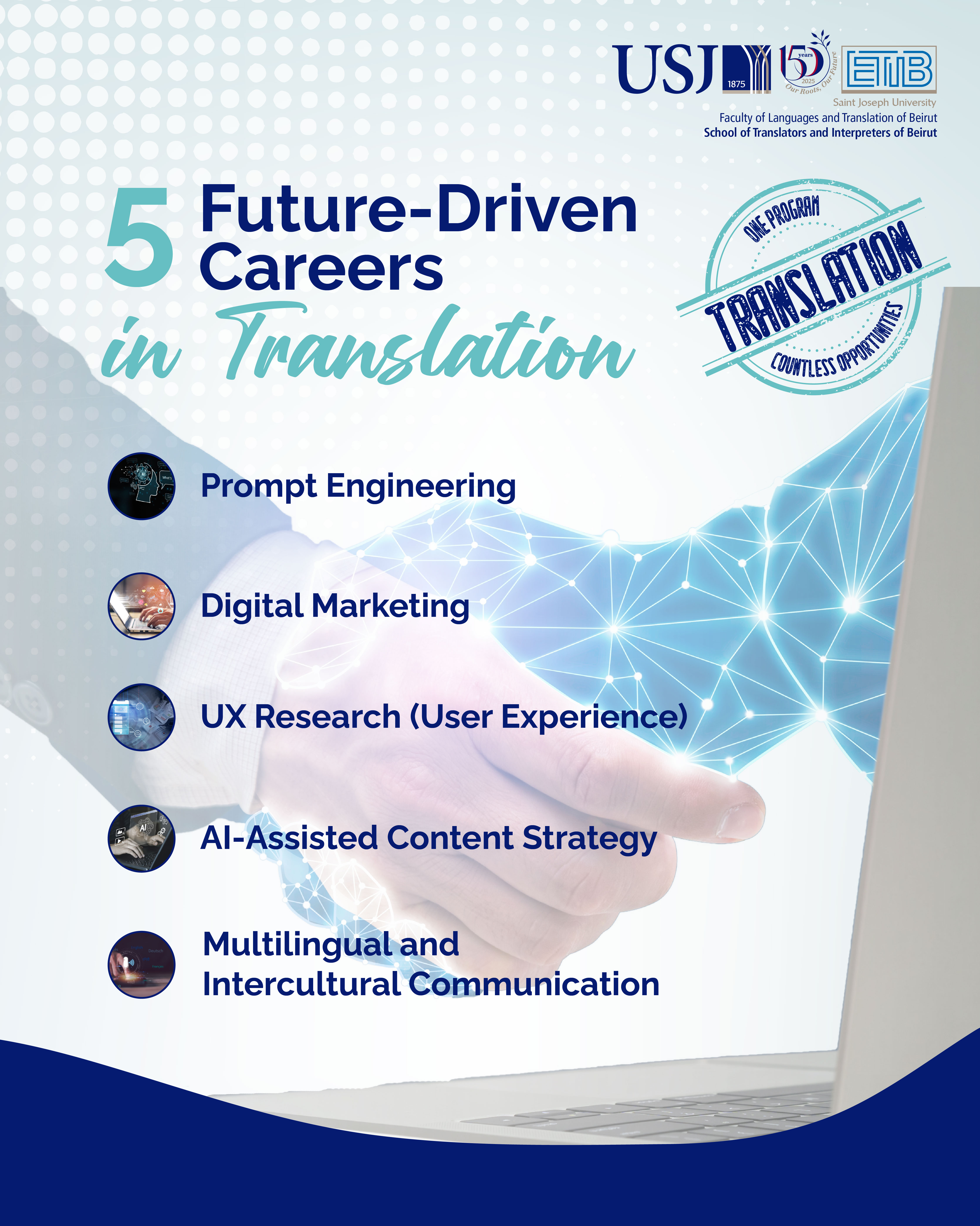  Translation is no longer confined to the transfer of words. At ETIB, one program can lead to a wide range of future-oriented careers