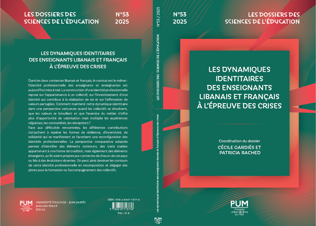 Parution du n° 53 des Dossiers des sciences de l'éducation, coordonné par la Pr Cécile Cardiès (UT2J) et la Pr Patricia Rached (Fsedu)