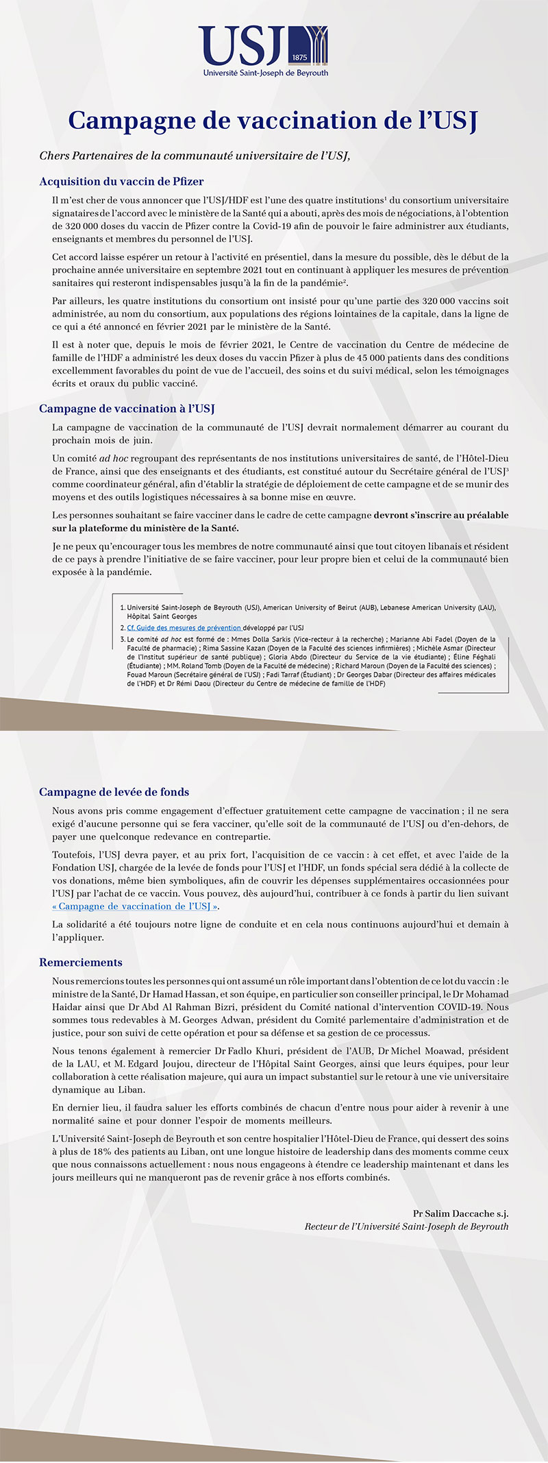 Campagne de vaccination de l’USJ