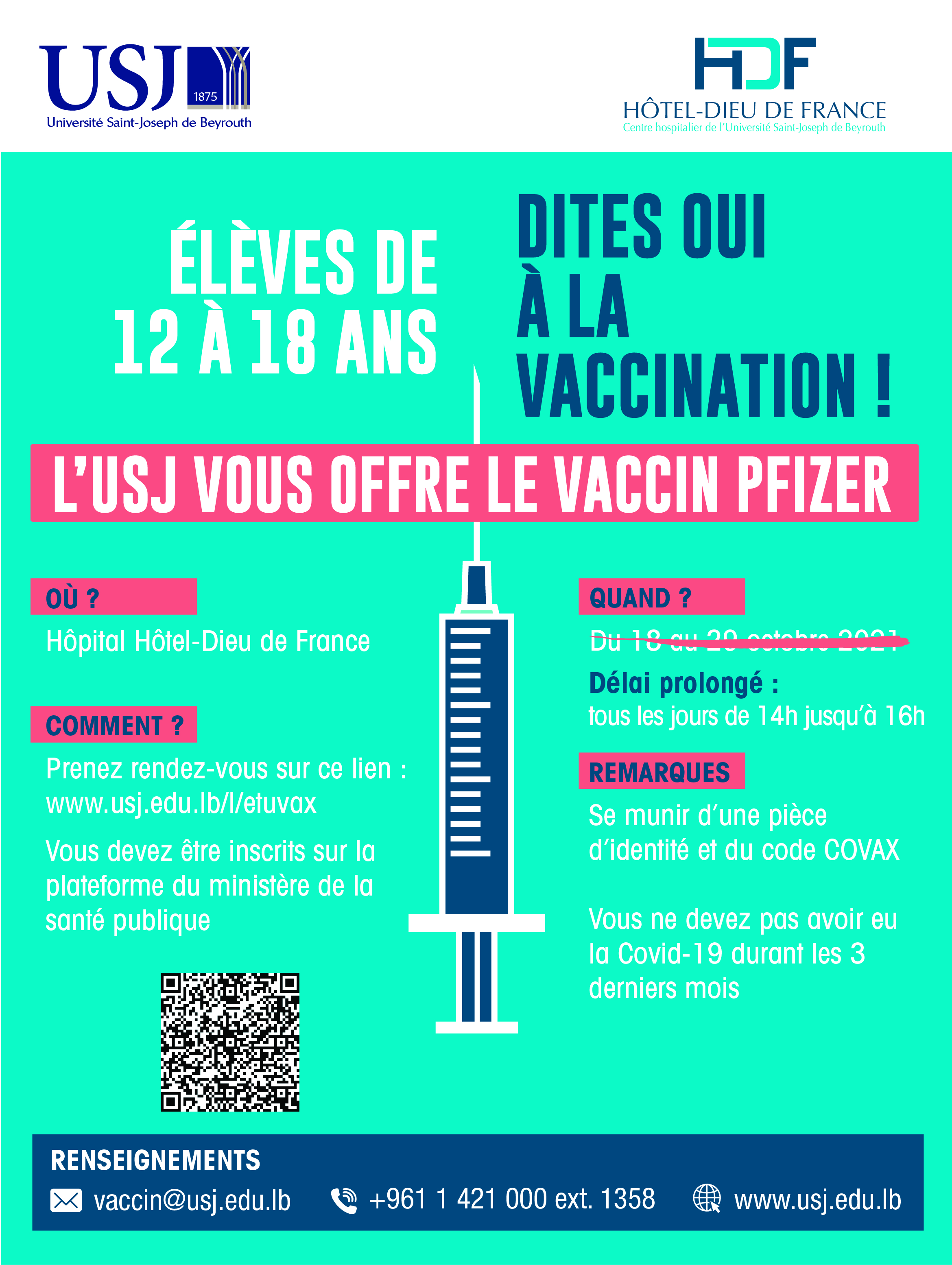 Élèves de 12 à 18 ans  : Dites oui à la vaccination !