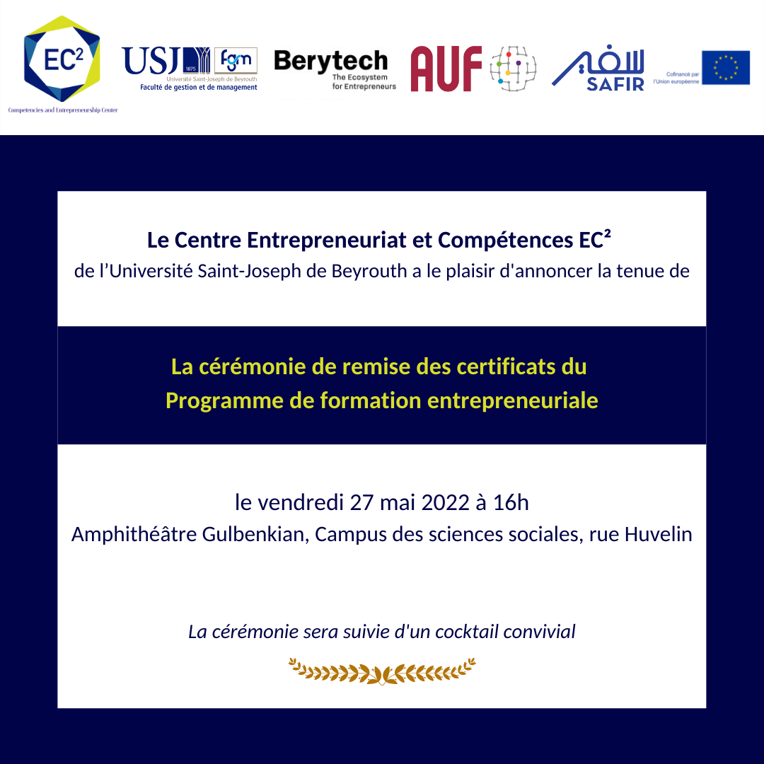Cérémonie de remise des certificats du programme de formation entrepreneuriale