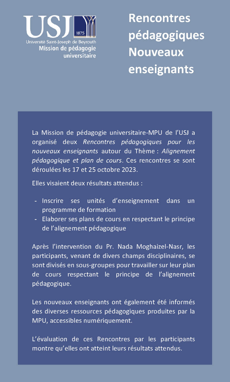 Rencontres pédagogiques Nouveaux enseignants