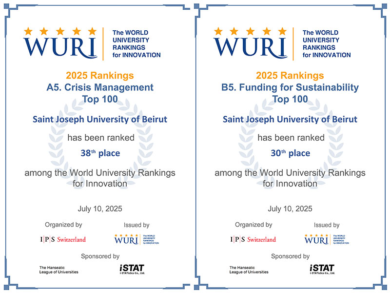 L’USJ parmi les universités les plus innovantes au monde selon le classement WURI 2025