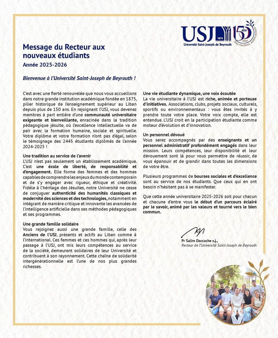 Message du Recteur aux nouveaux étudiants – Année 2025-2026