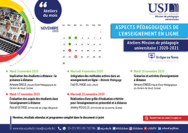 Ateliers du mois - Novembre 2020 - Mission Pédagogie universitaire