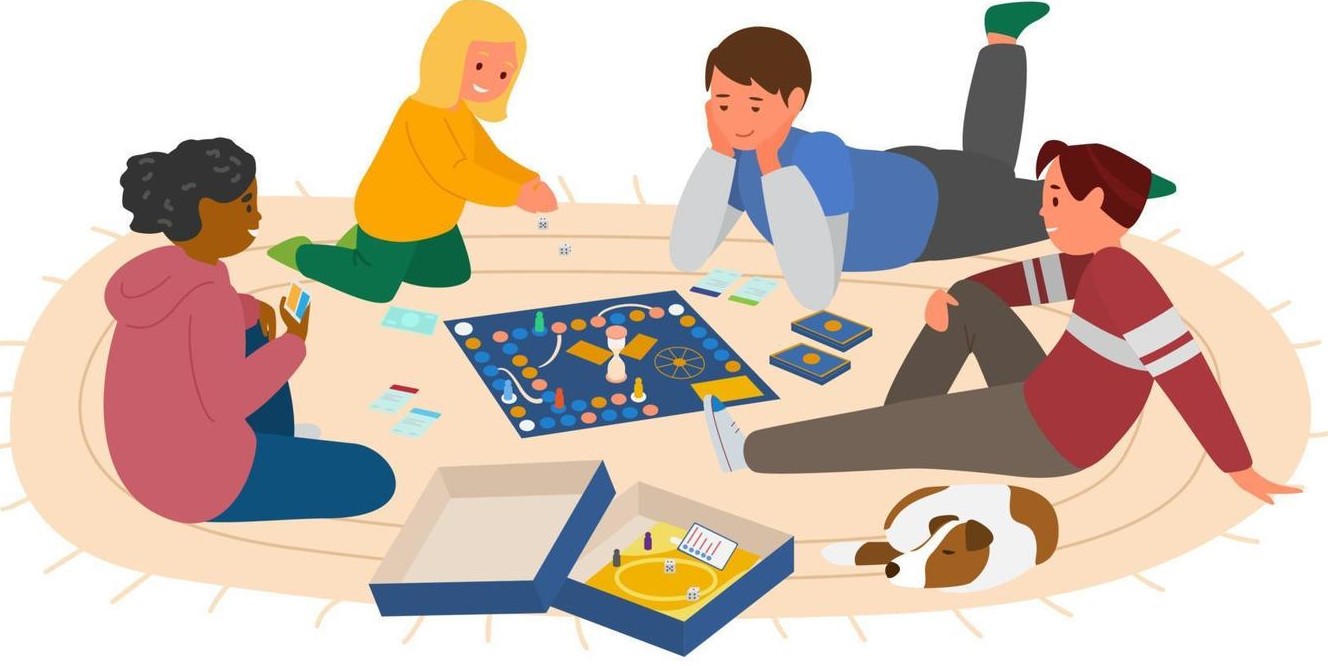 enfants-jouant-jeu-de-societe-au-sol-illustration