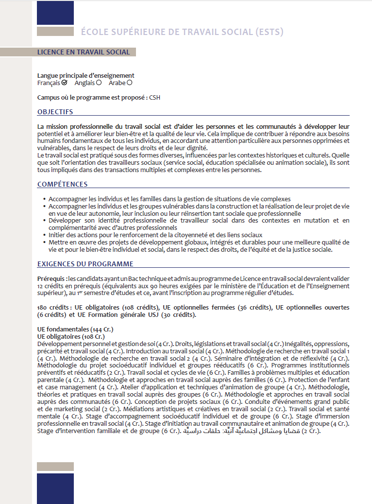 Programme d’études Licence