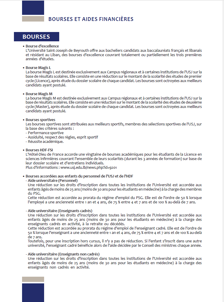 Bourses et aides financières