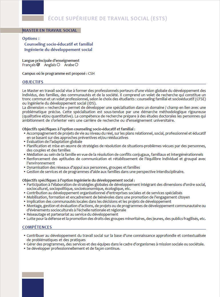 Programme d’études Master