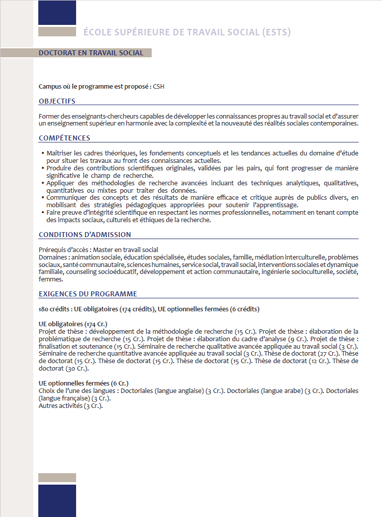 Programme d’études Doctorat